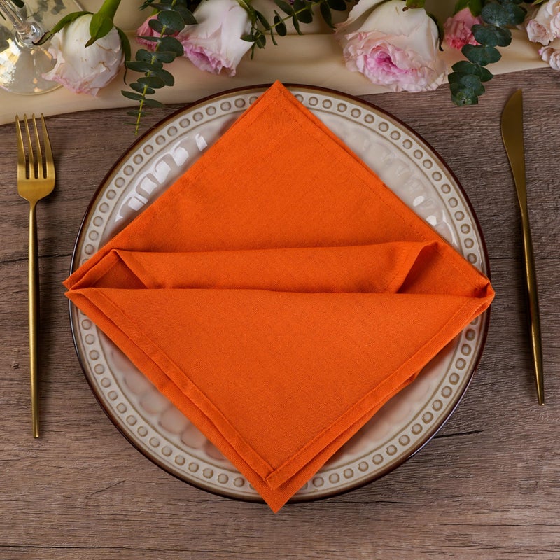 INFEI Solid Color Linen Blended Thin Dinner Fabric Napkins - Set of 12 (40 x 40 cm) - for Thanksgiving Halloween Use (Orange/Fall) - Image 5